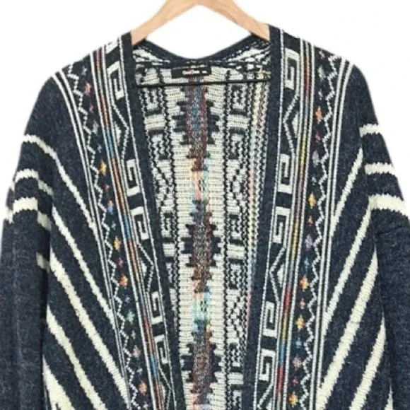 GeeGee Southwestern Aztec Long Sleeve Open Front Mid Length Sweater Cardigan - Picture 6 of 8